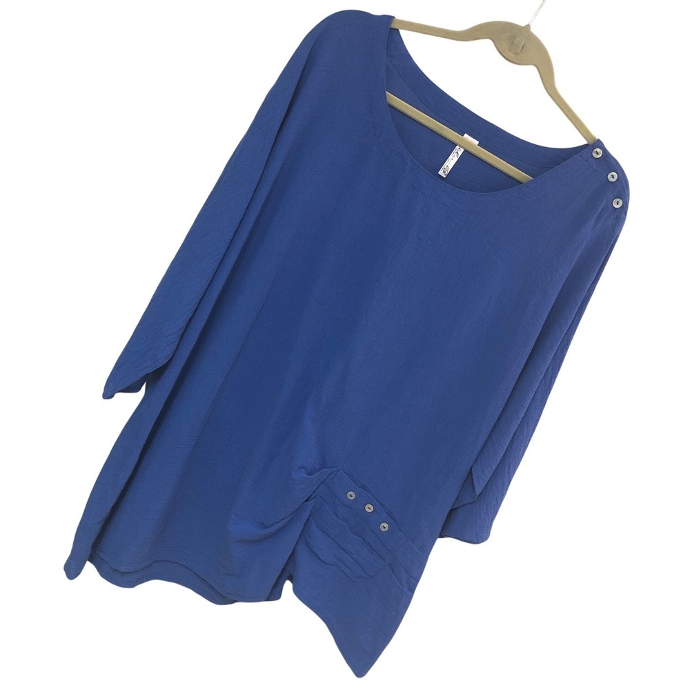 Lulu B‎ Blue Gauze Tunic Top Womens 1X Relaxed Beachy Coastal Casual Lagen